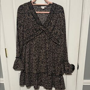 Love Riche Black and Pink Floral Long Sleeve Dress